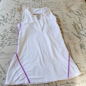 Fabletics White Tank with Fuchsia Stitching